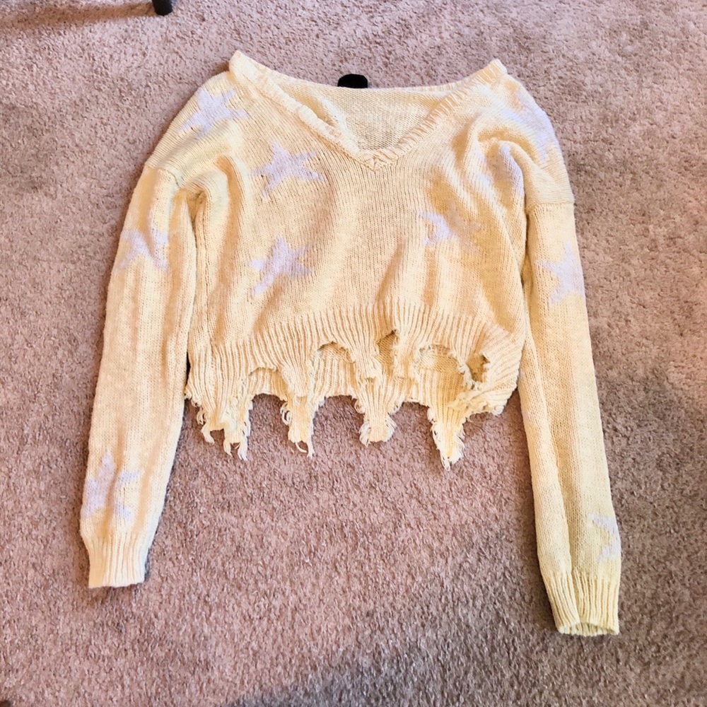Yellow Star Cropped Sweater